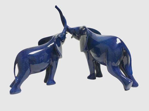 Two Blue Elephants Sculpture