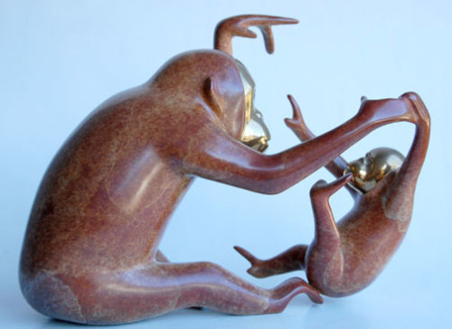Orangutan and Baby, Baby Monkey, Sculpture #351, Loet Vanderveen, Bronze Sculpture, Limited Edition Sculpture, Animal Art, African Animal, Art Leaders Gallery in Michigan