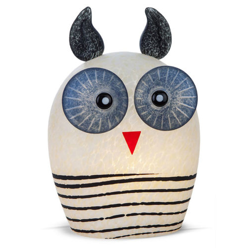 White and Blue Glass Owl Lamp