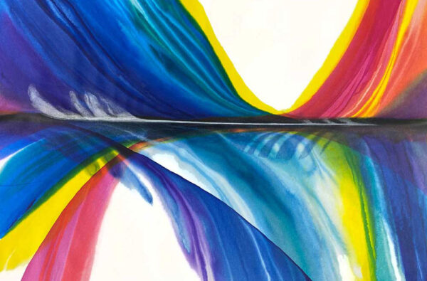 Estes by Antonio Molinari; poured paint art with blue pink and yellow colors