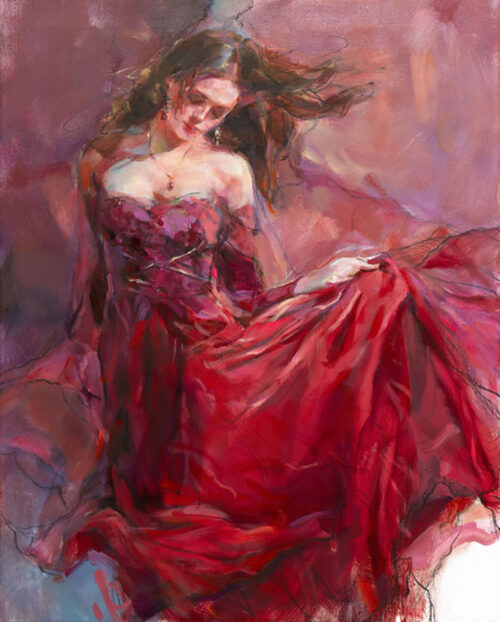 Painting of Female Figure in Red Gown