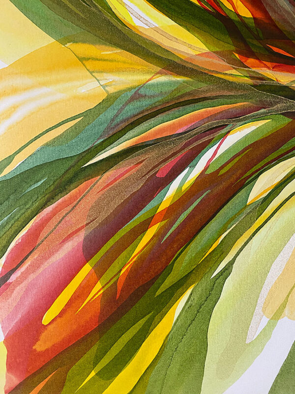 Red, Green, Gold, and Yellow Abstract Painting