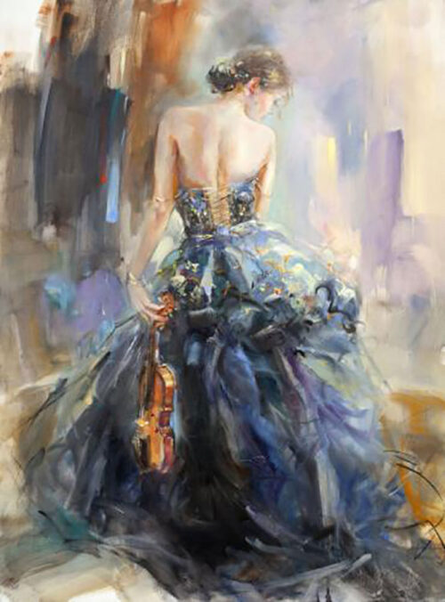 Contemporary painting of a female with gown and violin