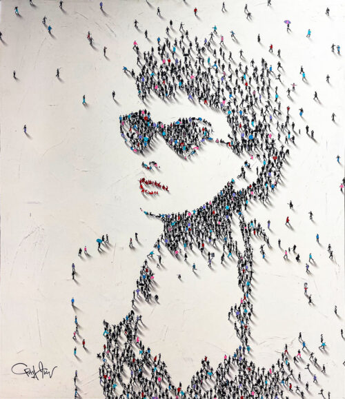 Cat Eyes - Audrey Hepburn by Craig Alan at Art Leaders Gallery. Craig Alan creates another stunning Populus portrait of the actress, Audrey Hepburn. He perfectly captures her iconic cat-eye sunglasses in his unique style. Look closely at the people creating the image, and you may find Miss Hepburn as Holly Golightly mingling among the crowd.