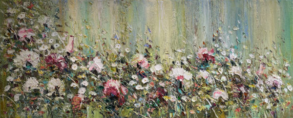 Highly textured abstract floral oil painting.